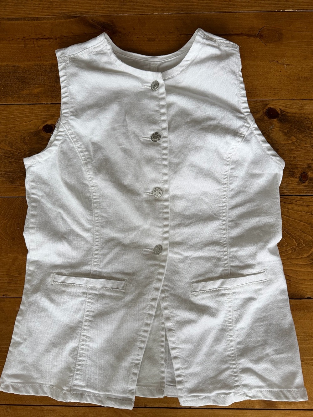 Angels Forever Young Sleeveless Button Front White Denim Vest size Small